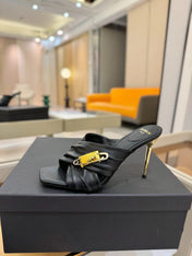 BALMAIN 25S HIGH HEEL SANDALS 95MM IN BLACK CALFSKIN