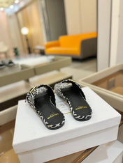 BALMAIN 26S SANDALS IN BLACK AND WHITE CANVAS
