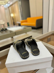 BALMAIN 26S SANDALS IN LIGHT BROWN AND TEAL GRAY CANVAS