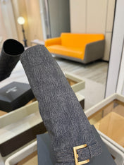 BALMAIN 26S KNEE-HIGH BOOTS 100 MM IN DARK GREY FABRIC