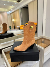 BALMAIN 26S COWBOY ANKLE BOOTS 65 MM IN BROWN SUEDE