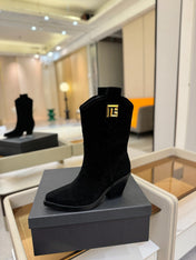 BALMAIN 26S COWBOY ANKLE BOOTS 65 MM IN BLACK SUEDE