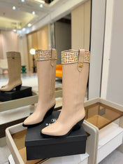 BALMAIN 26S HIGH BOOTS 65 MM IN BEIGE CALFSKIN