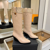 BALMAIN 26S HIGH BOOTS 65 MM IN BEIGE CALFSKIN