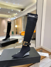 BALMAIN 26S HIGH-TOP BOOTS 75 MM IN BLACK FLYKNIT STYLE 1