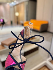 GIANVITO ROSSI 26S HEELS 105 MM IN NAVY BLUE SUEDE AND METALLIC PINK CALFSKIN