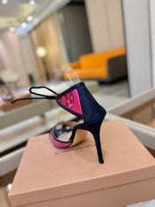 GIANVITO ROSSI 26S HEELS 105 MM IN NAVY BLUE SUEDE AND METALLIC PINK CALFSKIN