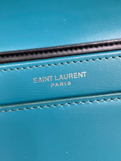 SOLFERINO SMALL SATCHEL 23 IN CERULEAN BLUE CALFSKIN GOLD HARDWARE
