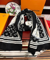 SCARF 200 CM IN BLACK MIX WHITE CASHMERE 400030