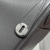 HERMES 25S MEDIUM LINDY 26 IN CHARCOAL GRAY CALFSKIN SILVER HARDWARE