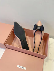 MIUMIU 26S BALLET FLATS IN LIGHT PINK CALFSKIN WITH BOW
