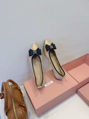 MIUMIU 26S BALLET FLATS IN BEIGE CALFSKIN WITH BOW