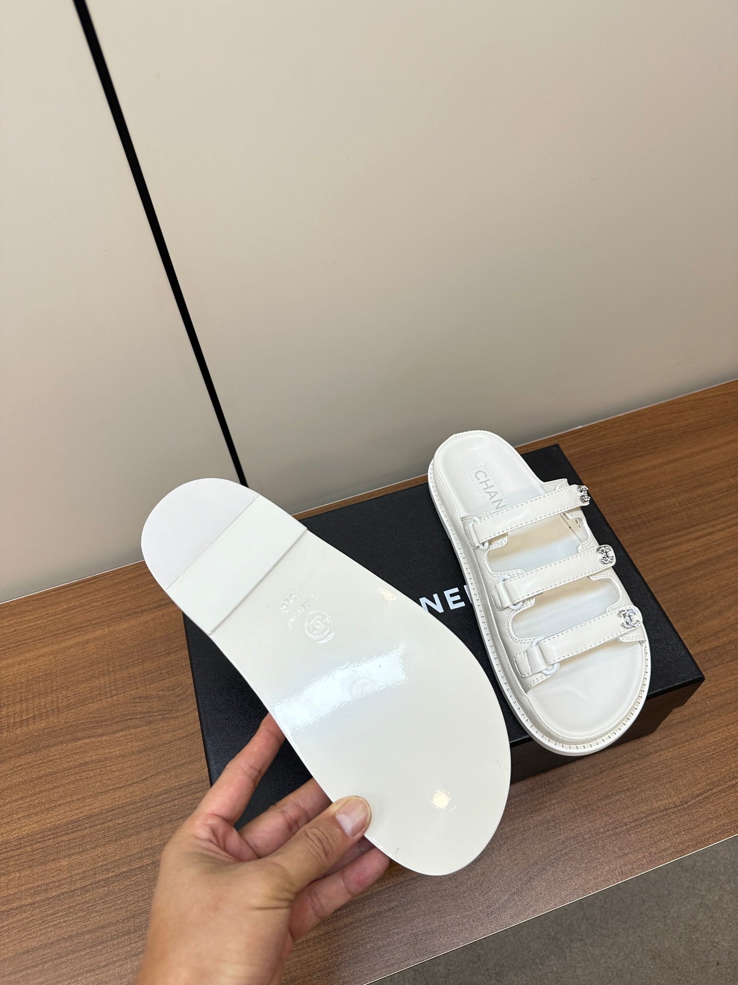 dad sandals white 3 rows lambskin mules