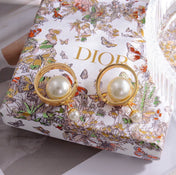 CD 26S DOUBLE PEARL ORBIT EARRINGS IN GOLD TONE METAL 630833