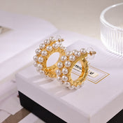 MIUMIU 26S PEARL EMBELLISHED HOOP EARRINGS IN GOLD TONE METAL 631796