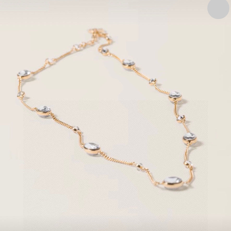 MIUMIU 26S GOLD CRYSTAL STATION CHAIN NECKLACE IN GOLD TONE METAL 633925