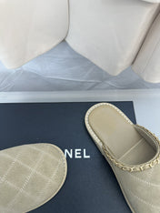 CC Khaki Green Suede Gold Chain Mules