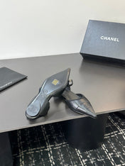 CHANEL 26S FLAT SLINGBACK SHOES IN BLACK LAMBSKIN