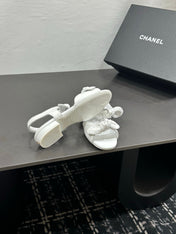 CHANEL 26S BOW SANDALS IN WHITE CALFSKIN