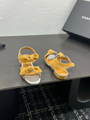 CHANEL 26S BOW SANDALS IN MUSTARD YELLOW AND SILVER SUEDE