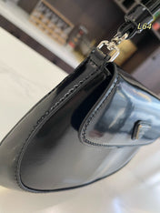 PRA 25 CLEO FLAP SHOULDER BAG IN BLACK BRUSHED LEATHER