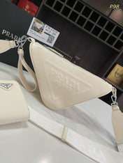 PRA TRIANGLE 27 SHOULDER BAG IN WHITE CALFSKIN WITH STRAP