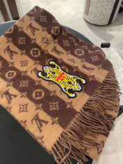 TIGER PATTERN SCARF 205 CM IN CHOCOLATE BROWN CASHMERE  390874