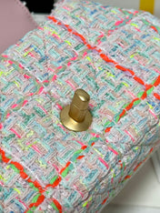 CC MINI 21 FLAP BAG IN LIGHT PINK MIX COLORFUL WOOL TWEED