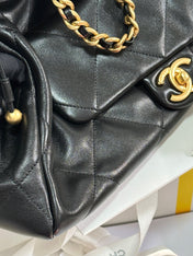 MAXI SHOPPING BAG 36 IN BLACK LAMBSKIN GOLD METALLIC