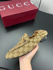 GUCCI 26S LOAFERS IN DARK BEIGE CANVAS