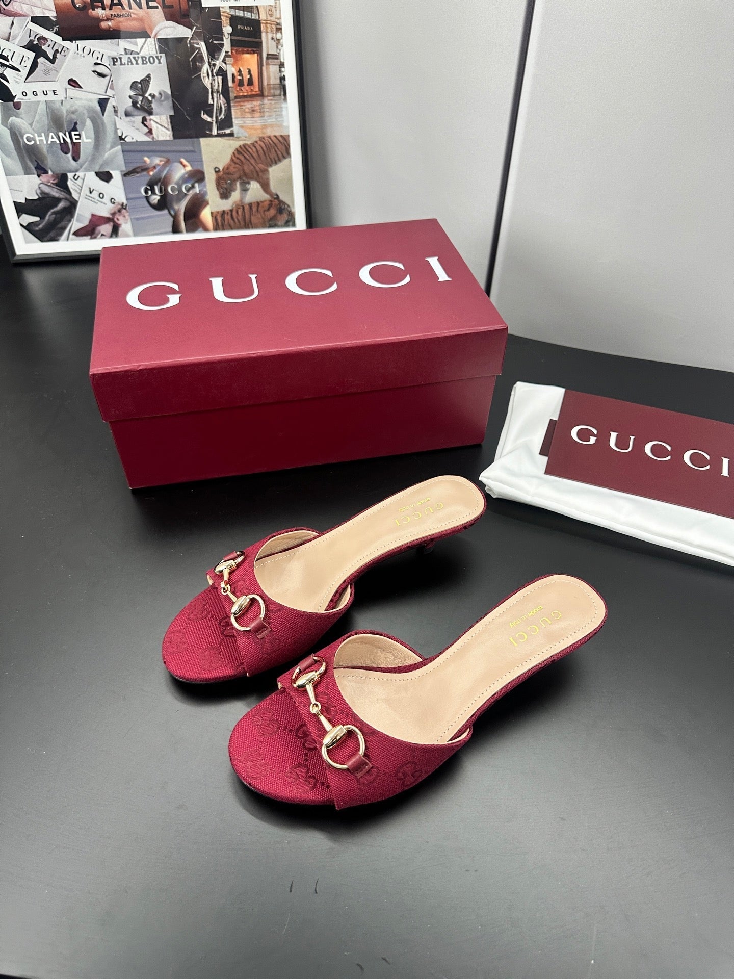 GUCCI 26S HIGH-HEELED SANDALS 50 MM IN RED CANVAS