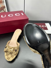 GUCCI 26S HIGH-HEELED SANDALS 50 MM IN DARK BEIGE CANVAS