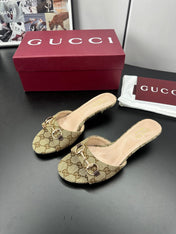 GUCCI 26S HIGH-HEELED SANDALS 50 MM IN DARK BEIGE CANVAS