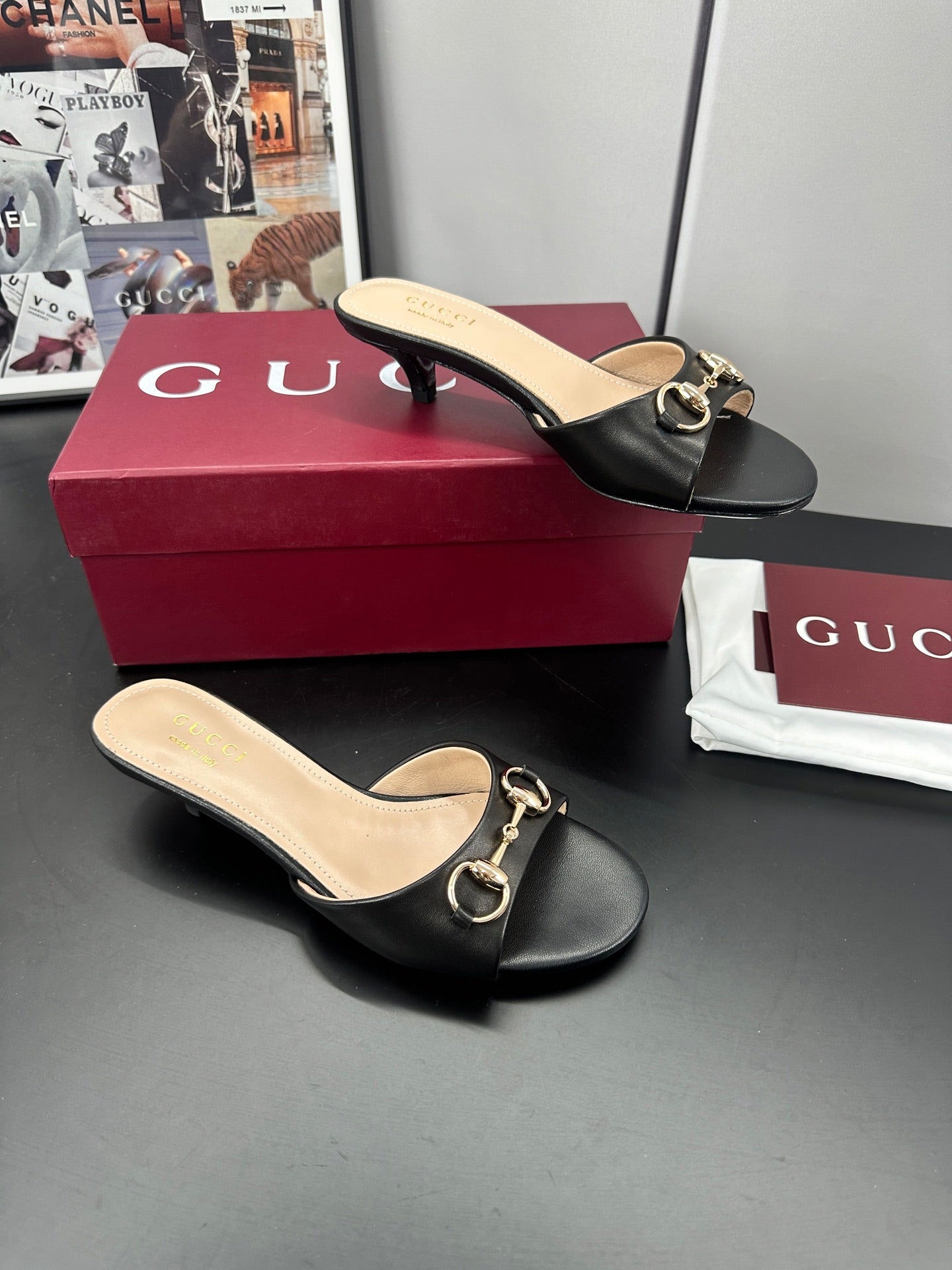 GUCCI 26S HIGH-HEELED SANDALS 50 MM IN BLACK CALFSKIN
