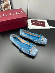 GUCCI 26S BALLET FLATS IN BLUE DENIM