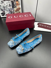 GUCCI 26S BALLET FLATS IN BLUE DENIM