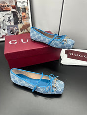 GUCCI 26S BALLET FLATS IN BLUE DENIM