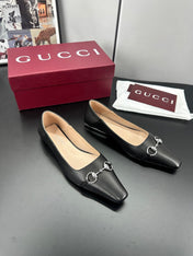 GUCCI 26S VITTORIA BALLERINA SHOES IN BLACK CALFSKIN