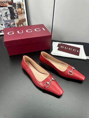 GUCCI 26S VITTORIA BALLERINA SHOES IN RED CALFSKIN