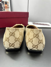 GUCCI 26S VITTORIA BALLERINA SHOES IN DARK BEIGE CANVAS