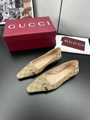 GUCCI 26S VITTORIA BALLERINA SHOES IN DARK BEIGE CANVAS