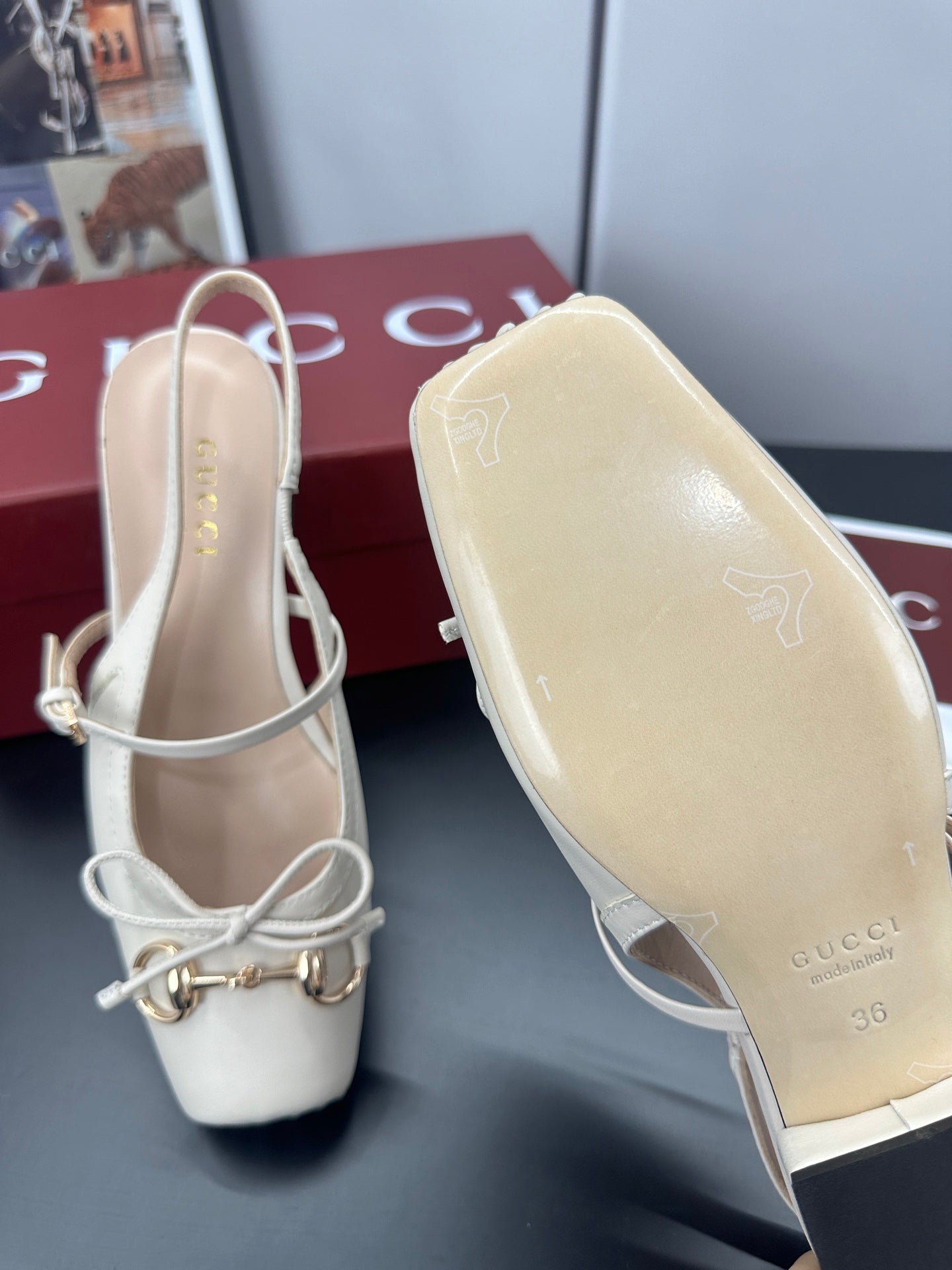 GUCCI 26S SLINGBACK 25 MM IN CREAM WHITE CALFSKIN