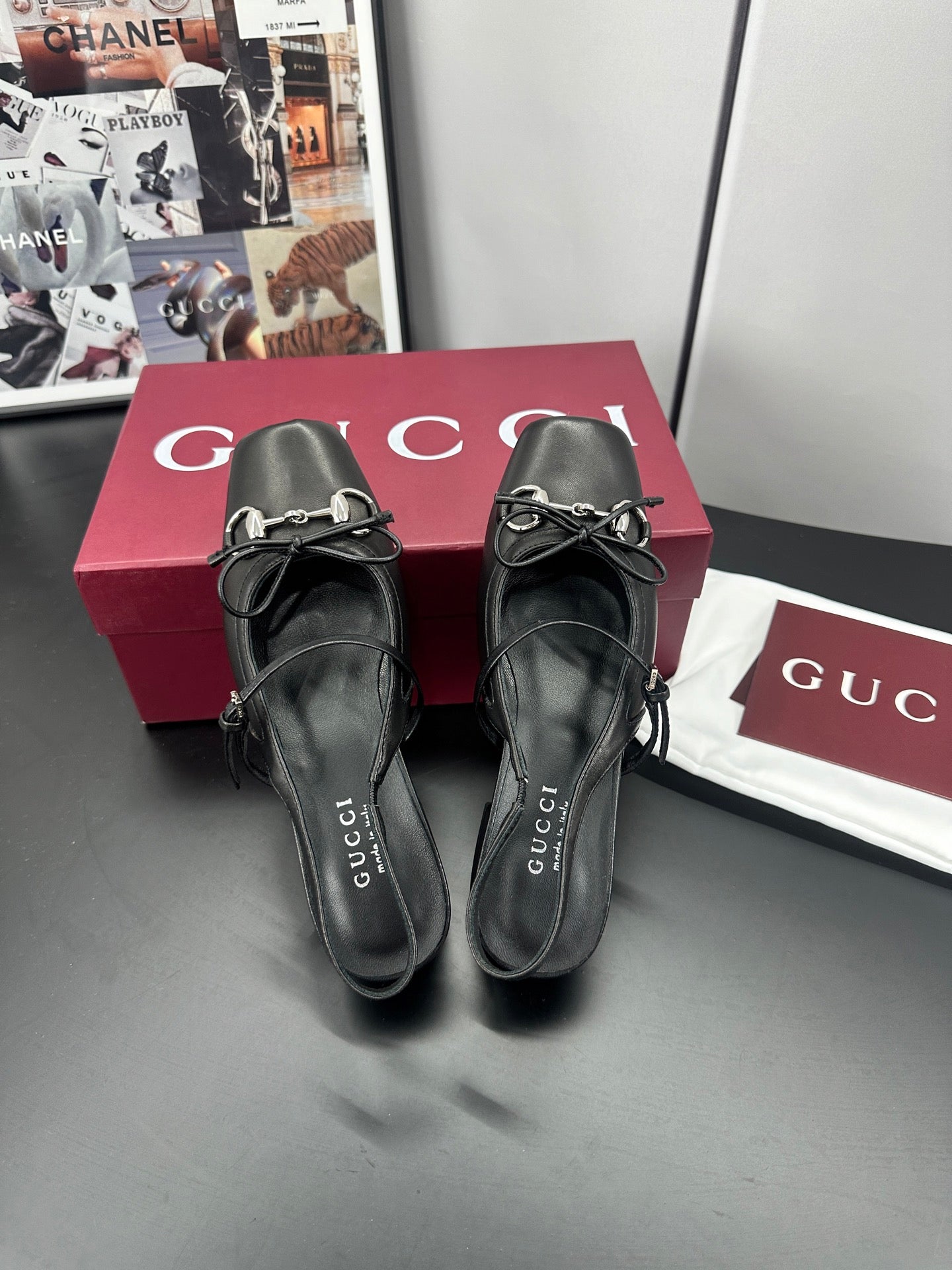GUCCI 26S SLINGBACK 25 MM IN BLACK CALFSKIN