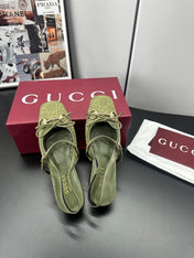 GUCCI 26S SLINGBACK 25 MM IN MOSS GREEN CANVAS