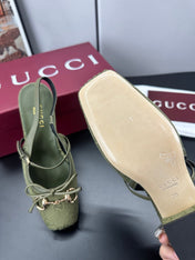 GUCCI 26S SLINGBACK 25 MM IN MOSS GREEN CANVAS