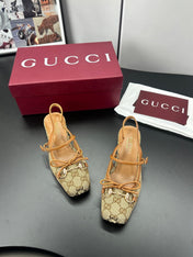 GUCCI 26S SLINGBACK 25 MM IN DARK BEIGE CANVAS