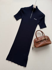 MIUMIU 26S HALF-ZIP RIBBED KNIT DRESS 1544