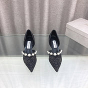 JIMMY CHOO 26S HIGH HEELS 65 MM IN BLACK LACE PEARL-EMBELLISHED
