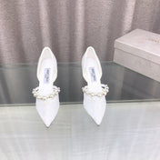 JIMMY CHOO 26S HIGH HEELS 85 MM IN WHITE LACE PEARL-EMBELLISHED