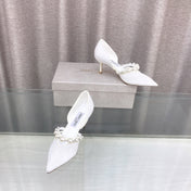 JIMMY CHOO 26S HIGH HEELS 65 MM IN WHITE LACE PEARL-EMBELLISHED